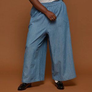 Tradlands Blue Paloma Wide Leg Chambray Cotton Crop Pants